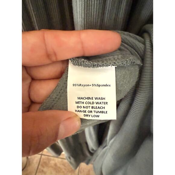 Bohme Essentials Short Sleeve Tiered Ribbed‎ Maxi Dress Green Gray Size XLarge - Picture 11 of 16